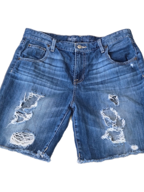Mossimo Denim Pants - Mossimo Boyfriend Distressed Medium Blue Denim Shorts with Branded Button